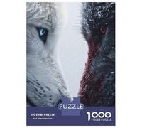 Puzzle pour Adultes 1000 Pièces Wolf Snow Confrontation Duality White Vs Black Wildlife Rivalry Puzzles pour Adolescents Jeux De Famille Défi Difficile Aide À Stimuler Le Cerveau 52x38cm/1000pcs