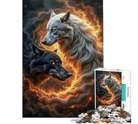 Puzzle pour Adultes 1000 pièces Yin Yang ︰ Deux Loups dans Un Cercle de feu Jeu éducatif et Pratique Difficile et Stimulant pour Les 14 Ans et Plus Jeu de Puzzle Offert (38x26cm)