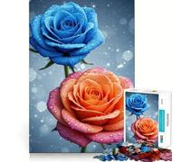 Puzzle pour Adultes 1000 Roses Bleues et Oranges,Jeu d'articulation Pointue,Jeu de réflexion Amusant,Moment de détente,Art de Loisirs de Noël (38x26cm)