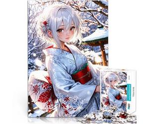 Puzzle pour Adultes 2000 pièces Kimono d'hiver élégant dans Un Cadre enneigé Serein défi éducatif Jeu de défi Unique 70x100cm