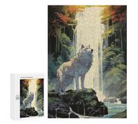 Puzzle pour Adultes 300 PCS A Wolf at The Waterfall Puzzle pour Adultes, Jeu De Réflexion, Décoration Murale, Idéal comme Cadeau 300 PCS
