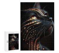 Puzzle pour Adultes 300 PCS Abyssinian Black Cat with Golden Pattern Puzzle pour Adultes, Jeu De Réflexion, Décoration Murale, Idéal comme Cadeau 300 PCS