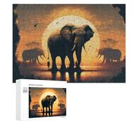 Puzzle pour Adultes 300 PCS African Sunset with Elephants Casse-tête pour Adolescents, Jeu De Réflexion, Course De Vitesse, Cadeaux d'anniversaire Et Originaux 300 PCS