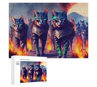 Puzzle pour Adultes 300 PCS Ancient Cat Warriors Marching Through Flames Puzzles pour Adolescents, Jouet, Décoration Murale, Motif À Assembler, Interaction Parent-Enfant 300 PCS