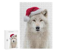 Puzzle pour Adultes 300 PCS Arctic Wolf Wearing A Santa Hat Puzzles pour Adolescents Jeu Manuel Décoration Intérieure Jeu Stimulant Cadeaux 300 PCS