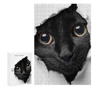 Puzzle pour Adultes 300 PCS Black Cat Peeking Through Torn Paper Jeux De Puzzle Relaxants Décoration Parfaite Cadeaux Uniques pour Anniversaire Et Noël 300 PCS