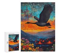 Puzzle pour Adultes 300 PCS Black Swan Flying Over Volcanic Landscape Puzzle pour Adultes, Jeu De Réflexion, Décoration Murale, Idéal comme Cadeau 300 PCS