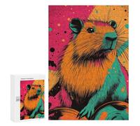 Puzzle pour Adultes 300 PCS Capybara Pop Art Capybara Pop Art Illustration Vibrant Modern Animal Art Puzzle pour Adultes Jeux Relaxants pour S'amuser en Famille Jeu Stimulant Cadeaux 300 PCS