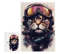 Puzzle pour Adultes 300 PCS Cat Aviator with Goggles Puzzle pour Adultes Jeux Relaxants pour S'amuser en Famille Jeu Stimulant Cadeaux 300 PCS