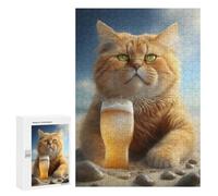 Puzzle pour Adultes 300 PCS Cat Drinking Beer Jeux De Puzzle Relaxants Décoration Parfaite Cadeaux Uniques pour Anniversaire Et Noël 300 PCS