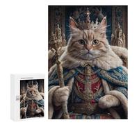 Puzzle pour Adultes 300 PCS Cat King in Royal Attire Puzzle pour Adultes, Jeu De Réflexion, Décoration Murale, Idéal comme Cadeau 300 PCS