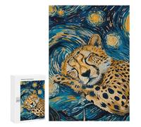 Puzzle pour Adultes 300 PCS Cheetah Sleeping in Starry Night Style Puzzle pour Adultes Jeux Relaxants pour S'amuser en Famille Jeu Stimulant Cadeaux 300 PCS