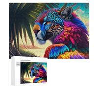 Puzzle pour Adultes 300 PCS Colorful Amazonian Jaguar with Feathers Puzzles pour Adultes Jeux Relaxants Améliore La Mémoire Difficile Et Stimulant 300 PCS