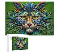 Puzzle pour Adultes 300 PCS Colorful Feathered Cat Art Casse-tête pour Adolescents, Jeu De Réflexion, Course De Vitesse, Cadeaux d'anniversaire Et Originaux 300 PCS