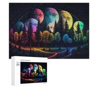Puzzle pour Adultes 300 PCS Colorful Forest with Rainbow Moons Puzzles pour Adolescents, Jouet, Décoration Murale, Motif À Assembler, Interaction Parent-Enfant 300 PCS