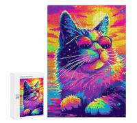 Puzzle pour Adultes 300 PCS Cool Popart Cat Puzzles pour Adolescents Jeux De Société Difficile Difficile Est Idéal comme Cadeau 300 PCS