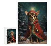 Puzzle pour Adultes 300 PCS Cute Chihuahua Xmas Night Puzzle pour Adultes Jeux Relaxants pour S'amuser en Famille Jeu Stimulant Cadeaux 300 PCS