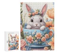 Puzzle pour Adultes 300 PCS Cute Rabbit in A Cup Puzzle pour Adultes Jeux Relaxants pour S'amuser en Famille Jeu Stimulant Cadeaux 300 PCS