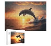 Puzzle pour Adultes 300 PCS Dolphin Leaping at Sunset -3 Casse-tête pour Adolescents, Jeu De Réflexion, Course De Vitesse, Cadeaux d'anniversaire Et Originaux 300 PCS