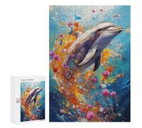 Puzzle pour Adultes 300 PCS Dolphin Swimming in Paint Puzzles pour Adolescents Jeu Manuel Décoration Intérieure Jeu Stimulant Cadeaux 300 PCS