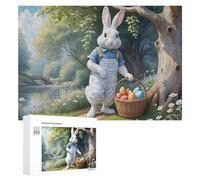 Puzzle pour Adultes 300 PCS Easter Bunny with Basket of Eggs Casse-tête pour Adolescents, Jeu De Réflexion, Course De Vitesse, Cadeaux d'anniversaire Et Originaux 300 PCS
