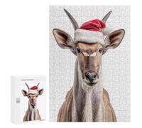 Puzzle pour Adultes 300 PCS Eland Antelope Wearing Santa Hat Puzzles pour Adolescents Jeu Manuel Décoration Intérieure Jeu Stimulant Cadeaux 300 PCS