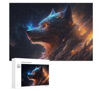 Puzzle pour Adultes 300 PCS Flame-Wrapped Wolf Portrait Puzzles pour Adultes - Jouets Anti-Stress - Jeu Stimulant - Cadeaux 300 PCS