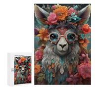 Puzzle pour Adultes 300 PCS Floral Llama Portrait Casse-tête pour Adolescents, Jeu De Réflexion, Course De Vitesse, Cadeaux d'anniversaire Et Originaux 300 PCS