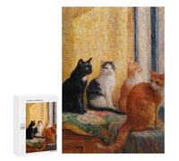 Puzzle pour Adultes 300 PCS Four Cats on A Window Sill Puzzles pour Adultes Course De Vitesse Manuelle Activité Parent-Enfant, pour Toute La Famille 300 PCS