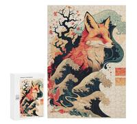 Puzzle pour Adultes 300 PCS Fox Japanese Waves Japan Puzzles pour Adolescents Jeux De Société Difficile Difficile Est Idéal comme Cadeau 300 PCS