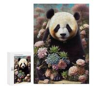 Puzzle pour Adultes 300 PCS Giant Panda with Flowers Puzzles pour Adolescents Découpe De Précision pour Anniversaire, Noël Jouet Jeu Intellectuel 300 PCS