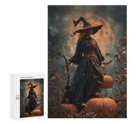 Puzzle pour Adultes 300 PCS Halloween Witch with Pumpkins Puzzles pour Adolescents Découpe De Précision pour Anniversaire, Noël Jouet Jeu Intellectuel 300 PCS
