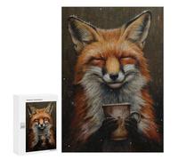 Puzzle pour Adultes 300 PCS Happy Fox Drinking Tea Puzzles pour Adolescents Jeux De Société Difficile Difficile Est Idéal comme Cadeau 300 PCS