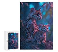 Puzzle pour Adultes 300 PCS Leopard Cats in Neon Light Puzzles pour Adolescents Jeu Manuel Décoration Intérieure Jeu Stimulant Cadeaux 300 PCS