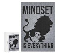 Puzzle pour Adultes 300 PCS Mindset is Everything Lion Cat - Gym, Hustle, Success, Motivational Puzzle pour Adultes - Jeux Familiaux Amusants Et Humoristiques - Difficile Et Stimulant 300 PCS