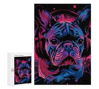 Puzzle pour Adultes 300 PCS Neon Bulldog Headphones Art Print -1 Puzzles pour Adolescents Découpe De Précision pour Anniversaire, Noël Jouet Jeu Intellectuel 300 PCS