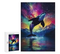 Puzzle pour Adultes 300 PCS Orca Whale Leaping in Cosmic Waters Jeux De Puzzle Relaxants Décoration Parfaite Cadeaux Uniques pour Anniversaire Et Noël 300 PCS