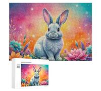 Puzzle pour Adultes 300 PCS Rainbow Bunny Garden Puzzles pour Adolescents, Jouet, Décoration Murale, Motif À Assembler, Interaction Parent-Enfant 300 PCS