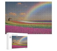 Puzzle pour Adultes 300 PCS Rainbow Over Flower Fields Puzzles pour Adolescents, Jouet, Décoration Murale, Motif À Assembler, Interaction Parent-Enfant 300 PCS