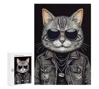 Puzzle pour Adultes 300 PCS Rock Star Cat Vintage Puzzles pour Adolescents Jeu Manuel Décoration Intérieure Jeu Stimulant Cadeaux 300 PCS