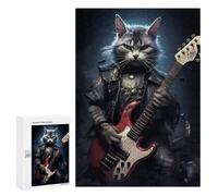 Puzzle pour Adultes 300 PCS Rock Star Cat with Guitar Casse-tête pour Adolescents, Jeu De Réflexion, Course De Vitesse, Cadeaux d'anniversaire Et Originaux 300 PCS