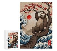 Puzzle pour Adultes 300 PCS Sloth Great Wave Puzzles pour Adultes Jeu Manuel pour Améliorer La Mémoire Cadeaux Uniques pour Un Anniversaire Et Noël 300 PCS