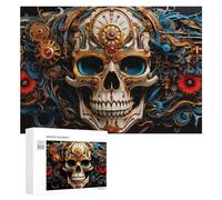 Puzzle pour Adultes 300 PCS Steampunk Skull Artwork Puzzle pour Adultes, Jeu De Réflexion, Cadeau pour Femmes, Activités Amusantes À La Maison, 300 PCS