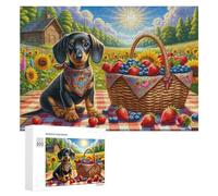 Puzzle pour Adultes 300 PCS Summer Picnic Basket with Dachshund Casse-tête pour Adolescents, Jeu De Réflexion, Course De Vitesse, Cadeaux d'anniversaire Et Originaux 300 PCS