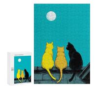 Puzzle pour Adultes 300 PCS Three Cats Moon Watching Puzzles pour Adolescents Découpe De Précision pour Anniversaire, Noël Jouet Jeu Intellectuel 300 PCS