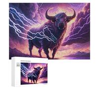 Puzzle pour Adultes 300 PCS Thundering Bull Epic Lightning Storms Puzzle pour Adultes, Jeu De Réflexion, Cadeau pour Femmes, Activités Amusantes À La Maison, 300 PCS