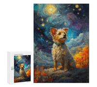 Puzzle pour Adultes 300 PCS Tibet Terrier Starry Night Puzzles pour Adolescents Jeu Manuel Décoration Intérieure Jeu Stimulant Cadeaux 300 PCS