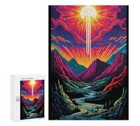 Puzzle pour Adultes 300 PCS Vibrant Mountain Sunset Poster Puzzles pour Adultes Course De Vitesse Manuelle Activité Parent-Enfant, pour Toute La Famille 300 PCS