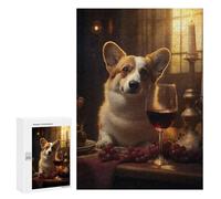 Puzzle pour Adultes 300 PCS Welsh Corgi Glass Red Wine Puzzles pour Adolescents Jeu Manuel Décoration Intérieure Jeu Stimulant Cadeaux 300 PCS
