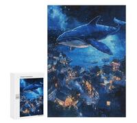 Puzzle pour Adultes 300 PCS Whale Over Coastal Town Puzzles pour Adolescents Découpe De Précision pour Anniversaire, Noël Jouet Jeu Intellectuel 300 PCS